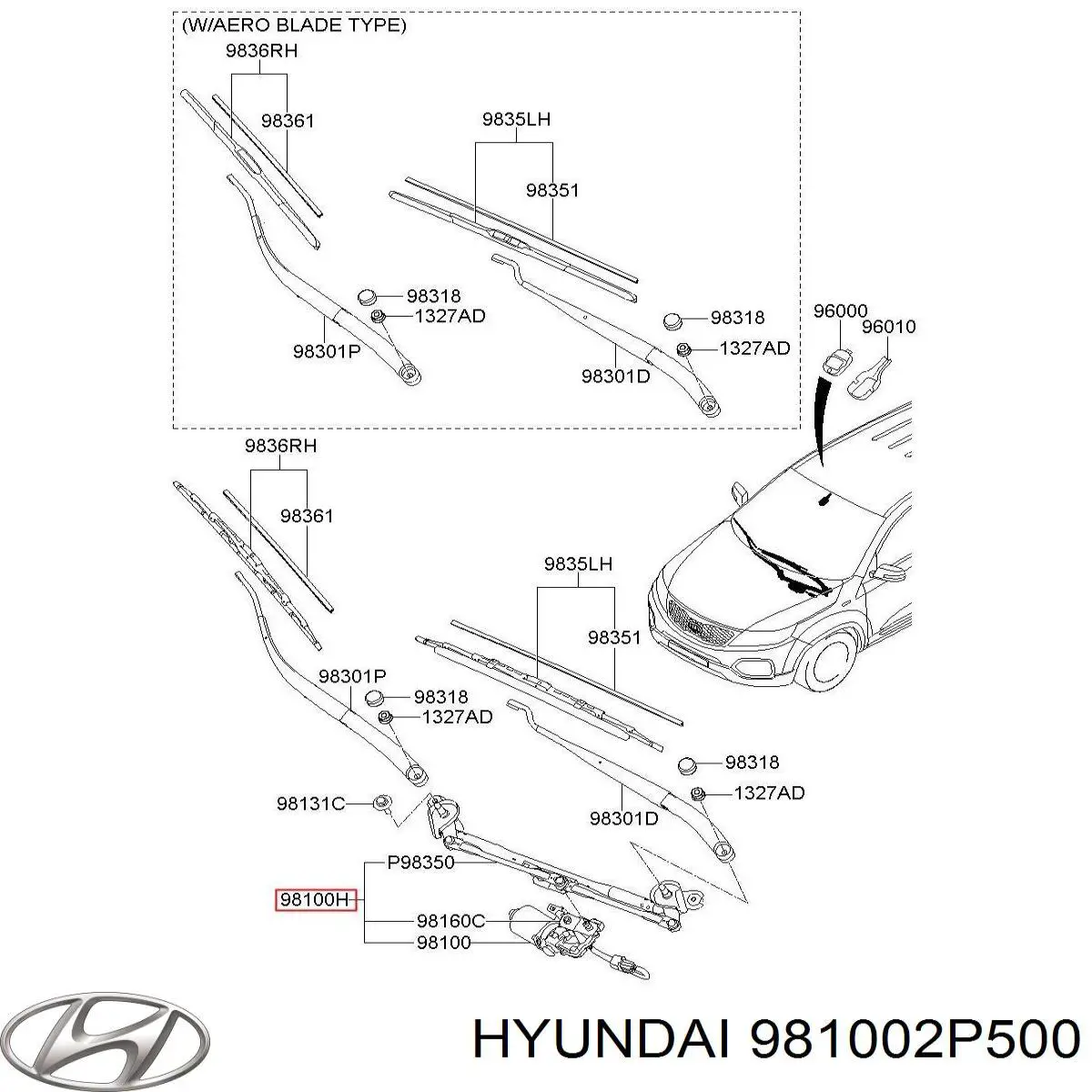 Купити 981002P500 Hyundai/Kia Трапеція двірників