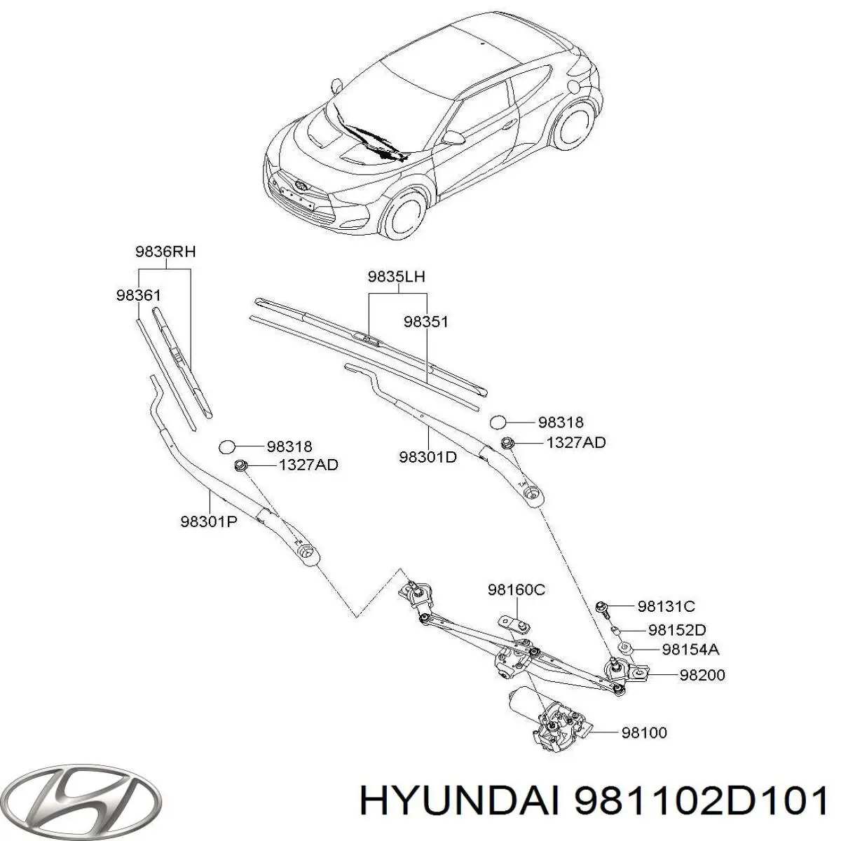 Двигун склоочисника лобового скла (трапеції) Hyundai Elantra (XD) (Хендай Елантра)