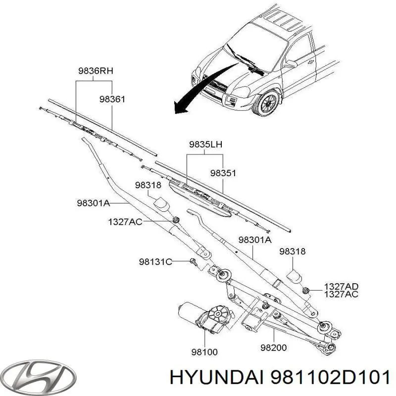 Мотор стеклоочищувача Hyundai/Kia 981102D101 ціна, від 25.34 USD