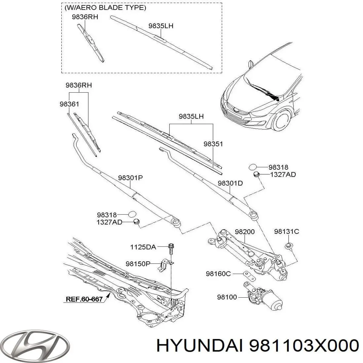 Купити 981103X000 Hyundai/Kia Мотор трапеції склоочисника