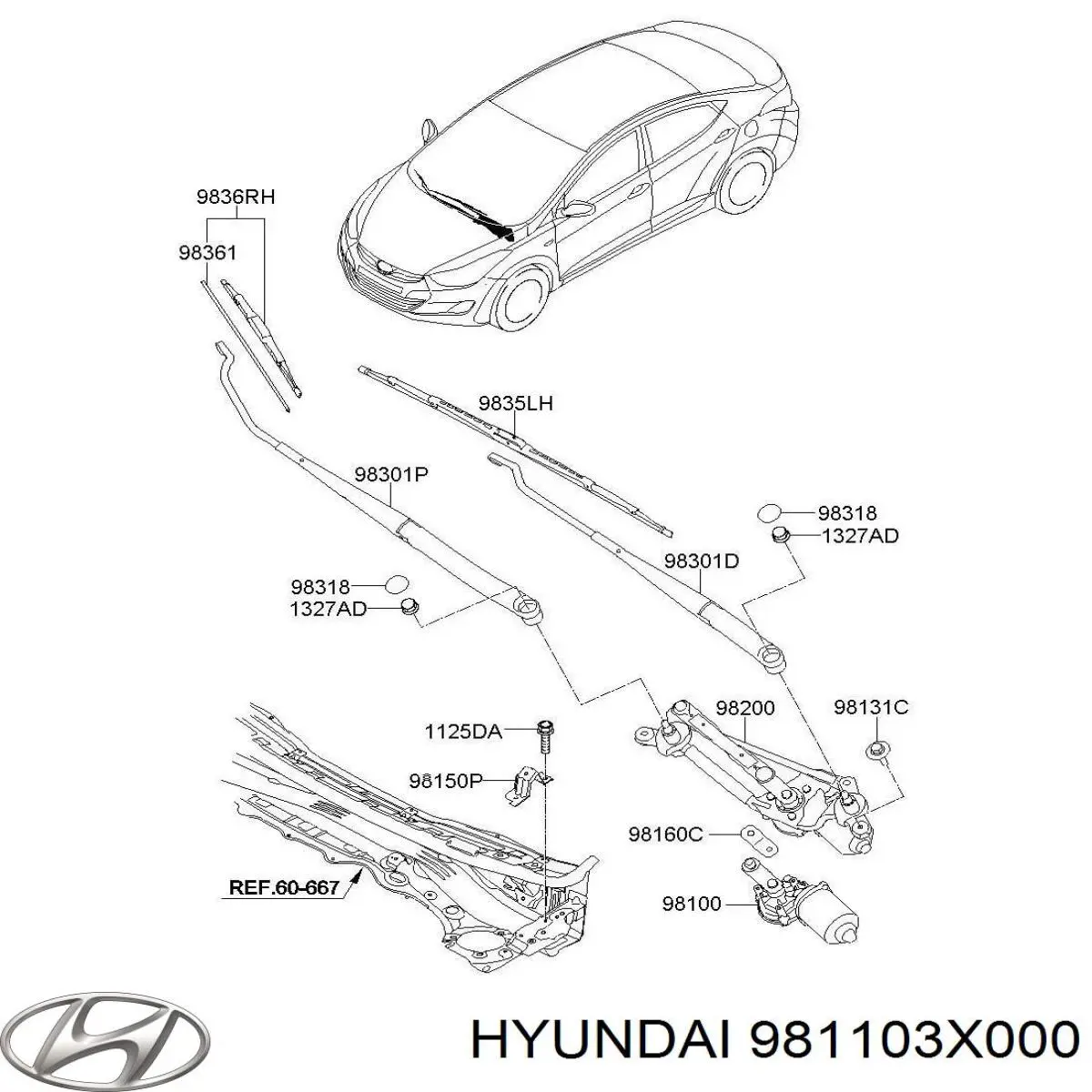 Hyundai/Kia двигун склоочисника лобового скла (трапеції)