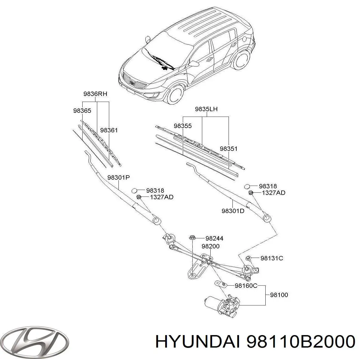 Мотор стеклоочищувача Hyundai/Kia 98110B2000 ціна, від 23.83 USD