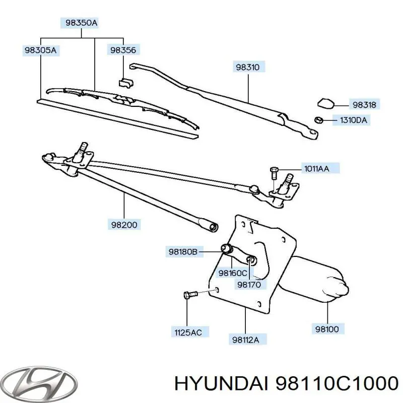 98110C1000 Hyundai/Kia Мотор склоочисника скла (трапеції)