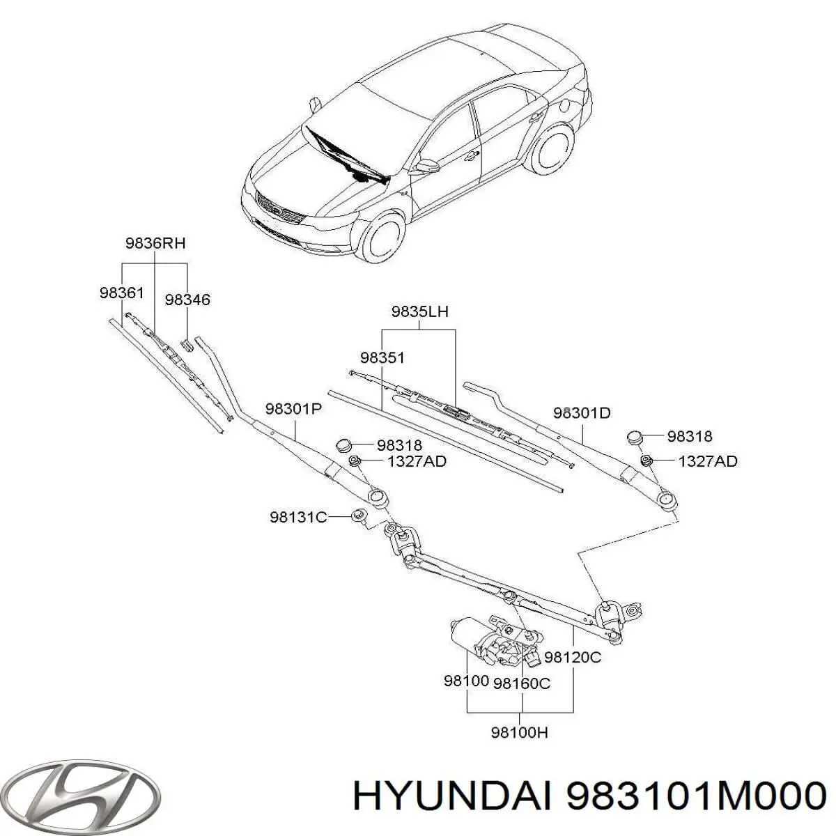 Важіль-поводок склоочисника лобового скла 983101M000 Hyundai/Kia