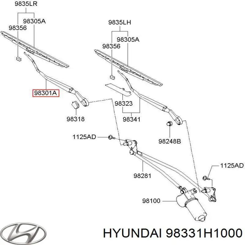 Ричаг склоочисника Hyundai/Kia 98331H1000 ціна, від 11.39 USD