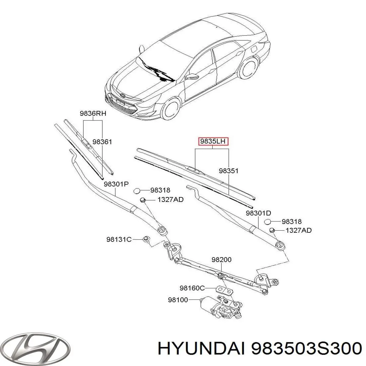 Щітка-двірник лобового скла, водійська 983503S300 Hyundai/Kia