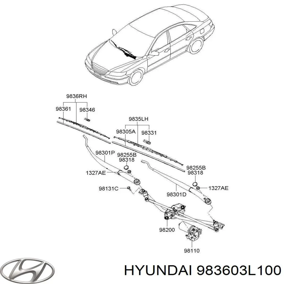 Щітка-двірник лобового скла, комплект з 2-х шт. 983603L100 Hyundai/Kia