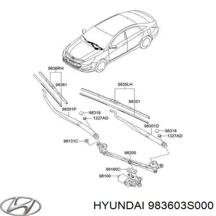 Щітка-двірник лобового скла, пасажирська Hyundai/Kia 983603S000 ціна, від 9.37 USD