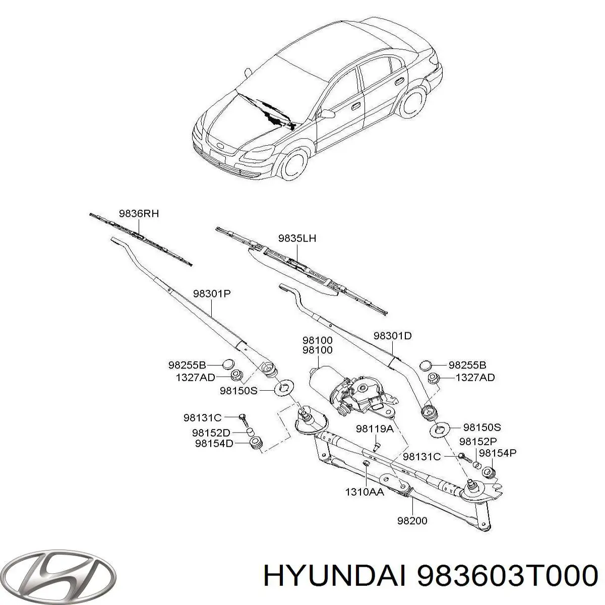 983603T000 Hyundai/Kia щітка-двірник лобового скла, пасажирська