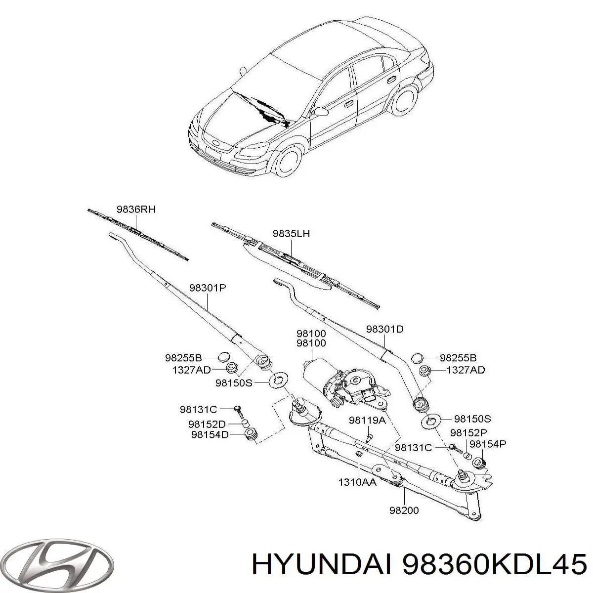 Щітка-двірник лобового скла, пасажирська 98360KDL45 Hyundai/Kia