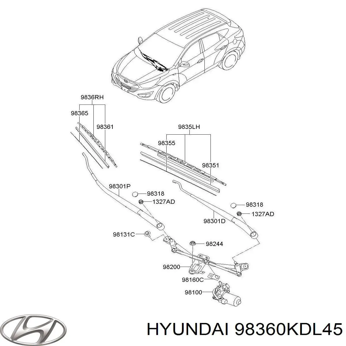 98360KDL45 Hyundai/Kia Щітка склоочисника лобового скла, пасажирська