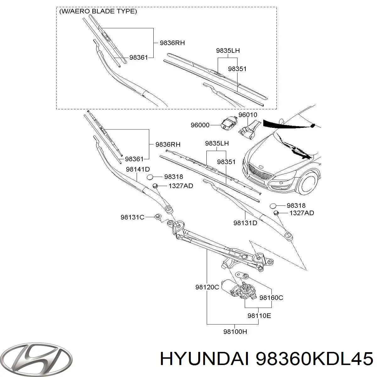 Щітка-двірник лобового скла, пасажирська Hyundai/Kia 98360KDL45 ціна, від 7.90 USD