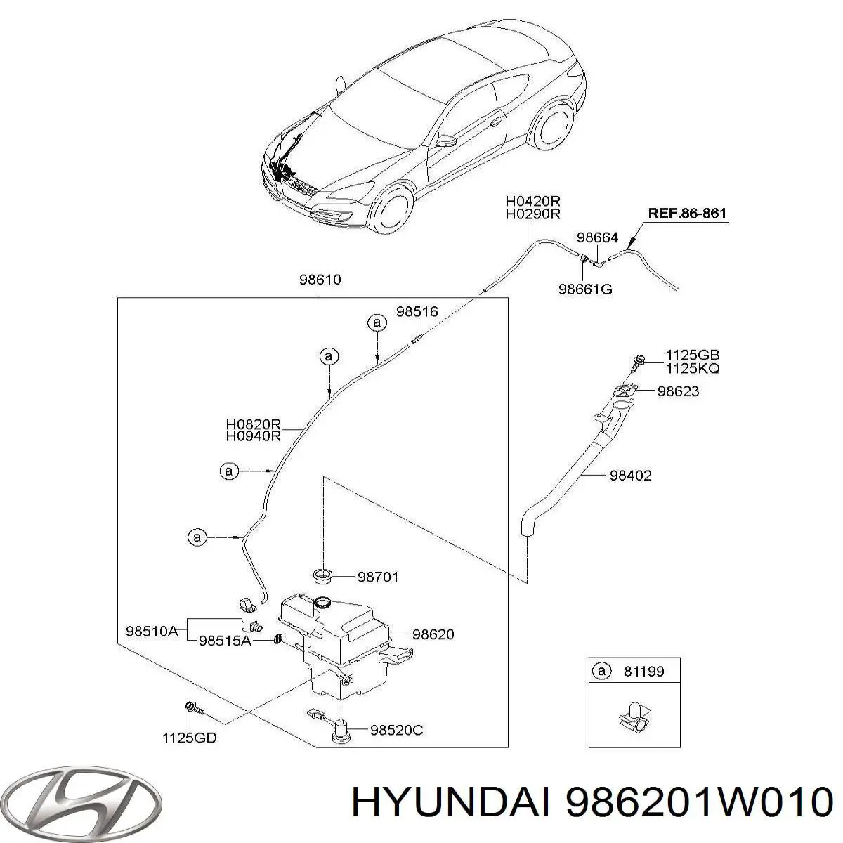 Бачок омивача лобового скла Hyundai/Kia 986201W010 ціна, від 100.28 USD