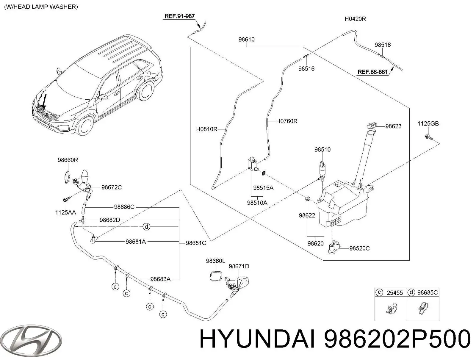 Бачок омивача лобового скла Hyundai/Kia 986202P500 ціна, від 44.00 USD