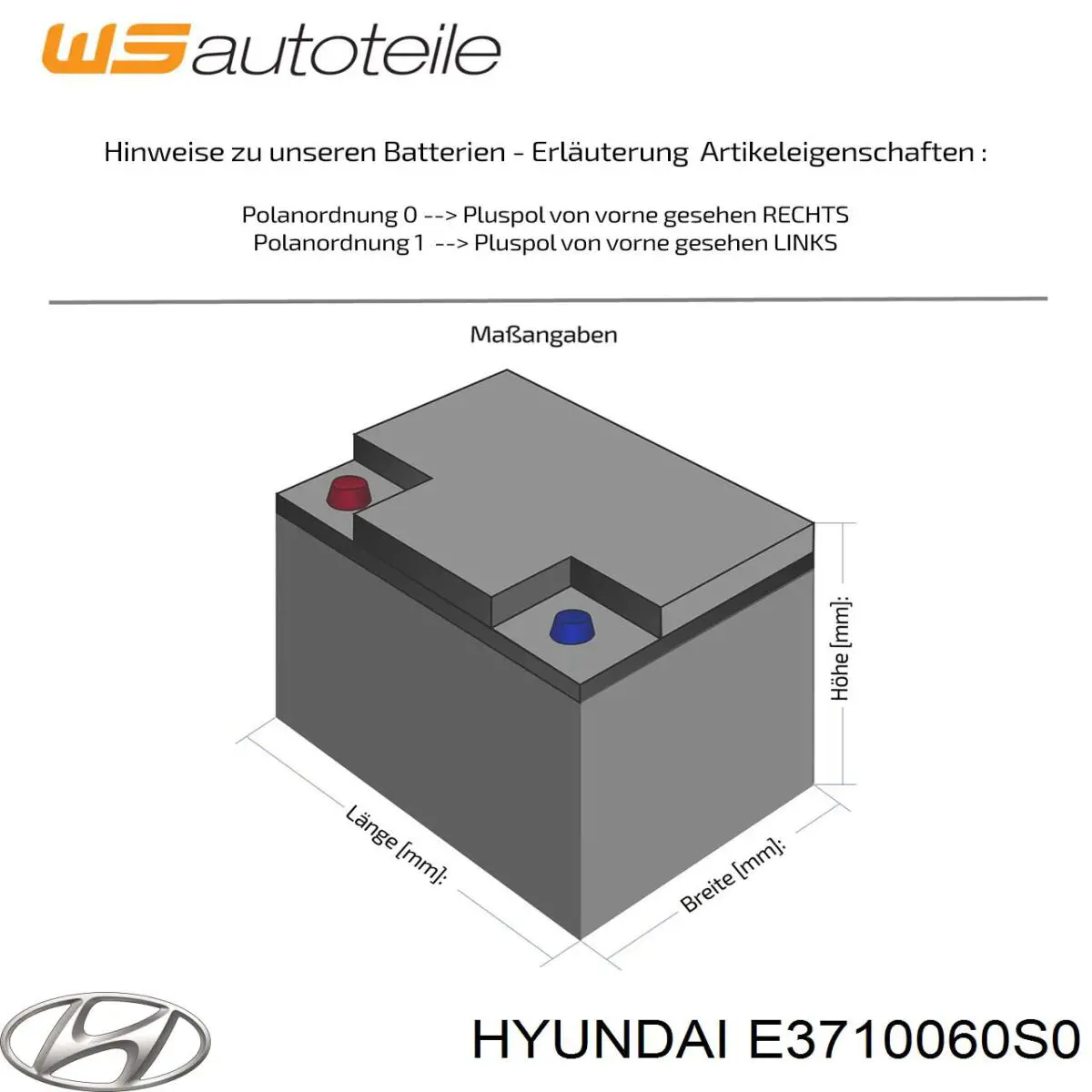 Купити E3710060S0 Hyundai/Kia Автомобільна батарея