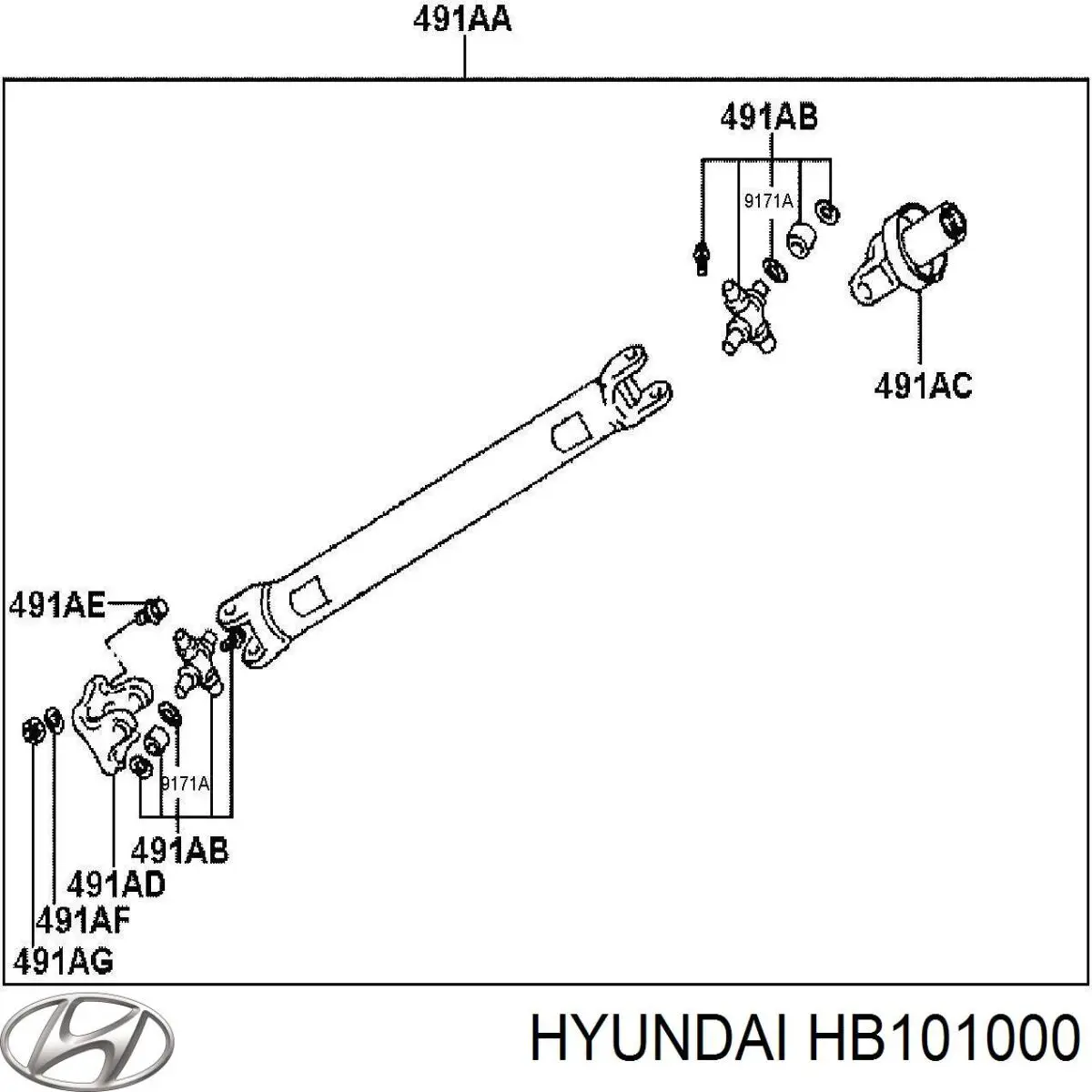 Кардан передній на Hyundai Galloper  JK