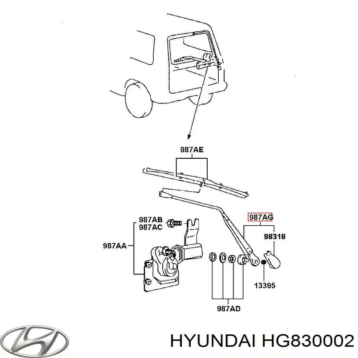 HG830002 Hyundai/Kia важіль-поводок склоочисника заднього скла