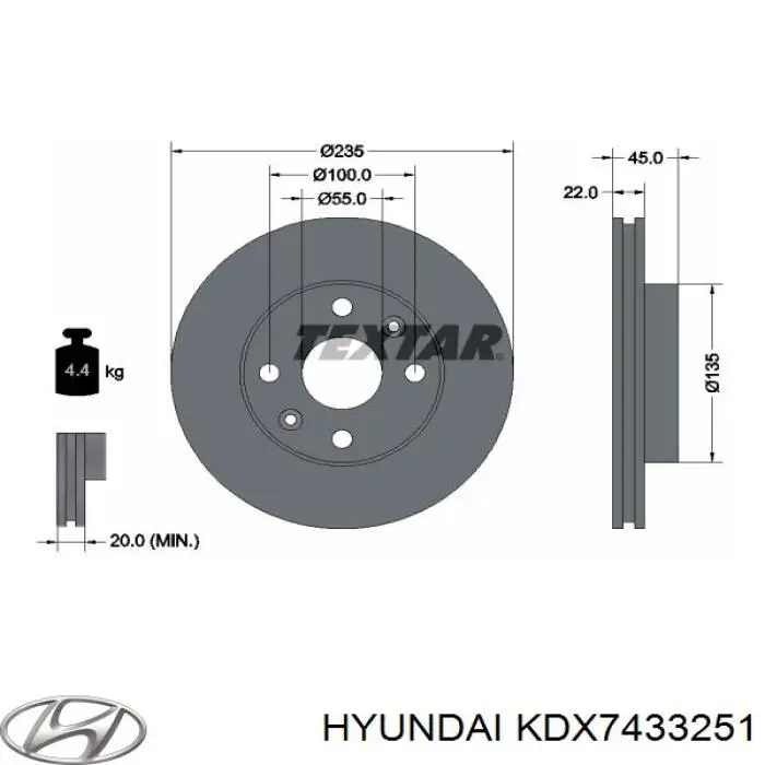 Гальмівні диски передні KDX7433251 Hyundai/Kia