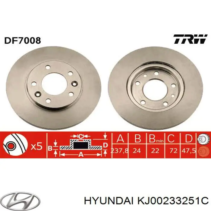 Диск гальмівний передній KJ00233251C Hyundai/Kia