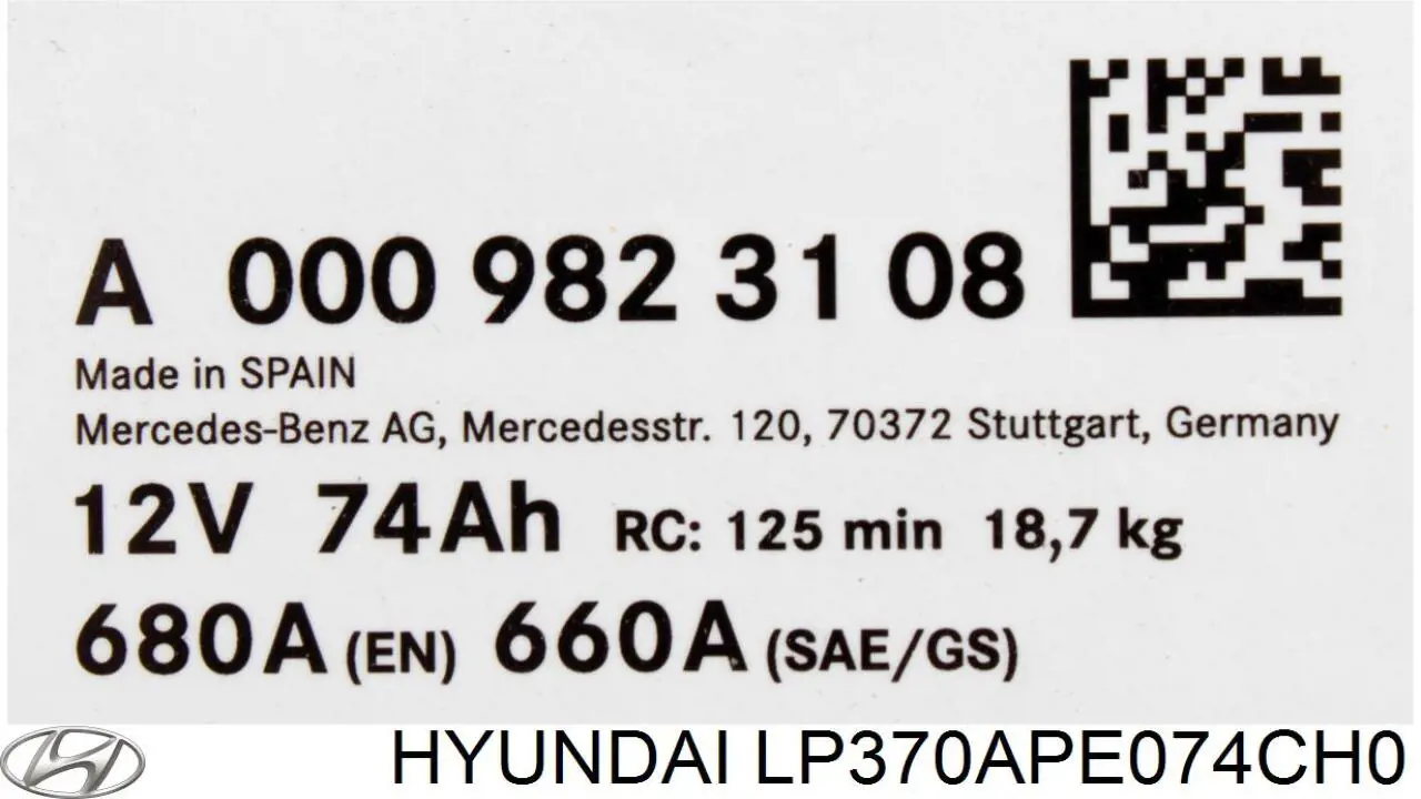 Акумуляторна батарея, АКБ LP370APE074CH0 Hyundai/Kia
