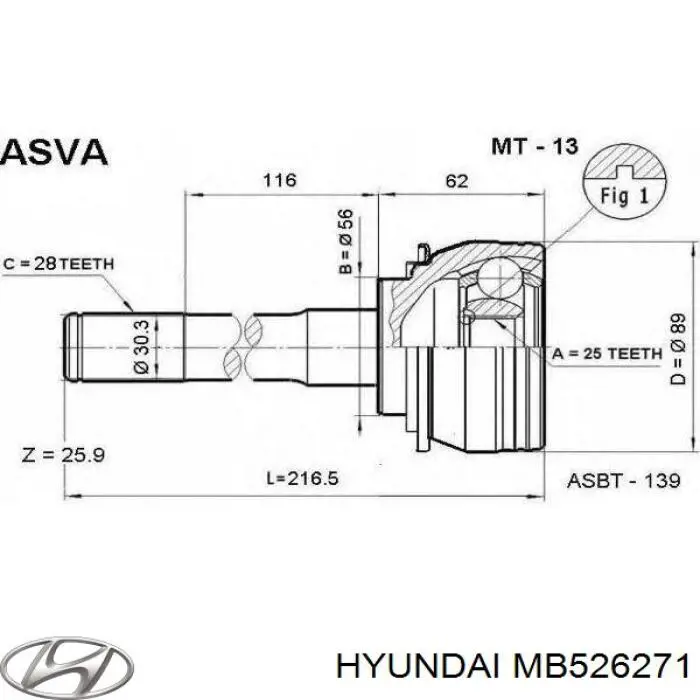 Купити MB526271 Hyundai/Kia Шарнір приводу зовнішній
