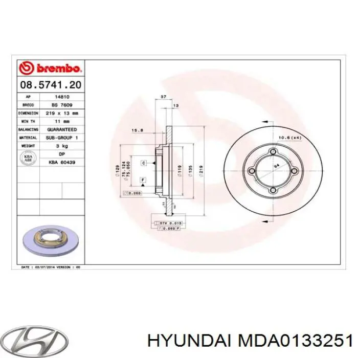 Купити MDA0133251 Hyundai/Kia Ротор гальмівний