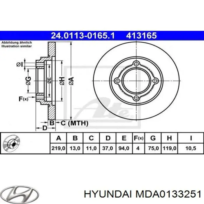 Диск переднього гальма Hyundai/Kia MDA0133251 ціна, від 16.48 USD