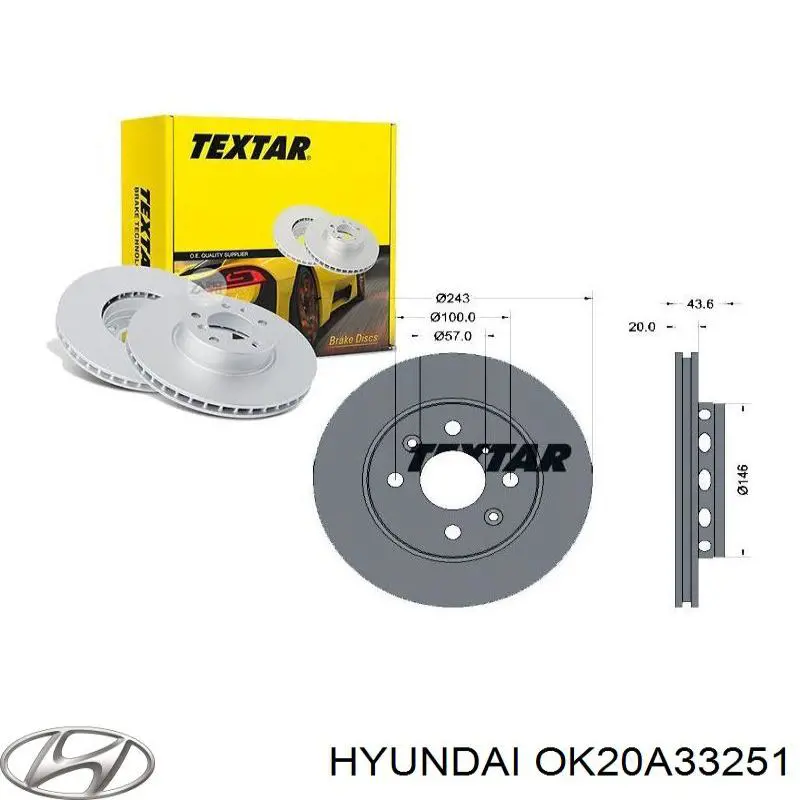 Диск переднього гальма Hyundai/Kia OK20A33251 ціна, від 20.44 USD