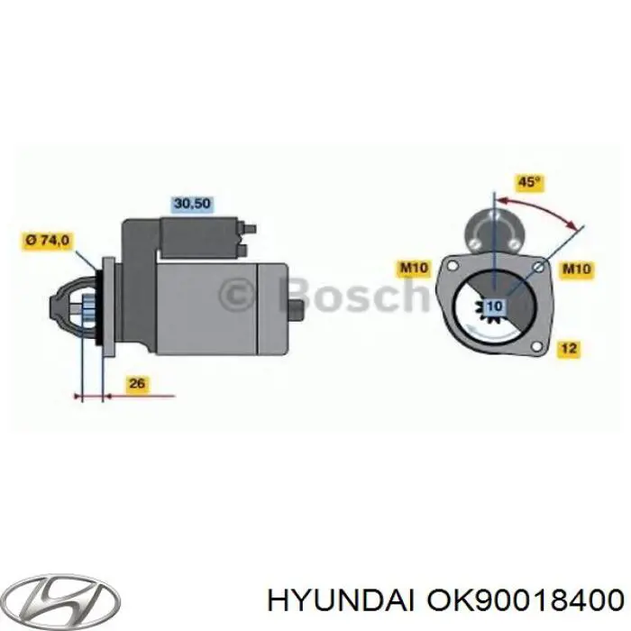 Стартер OK90018400 Hyundai/Kia