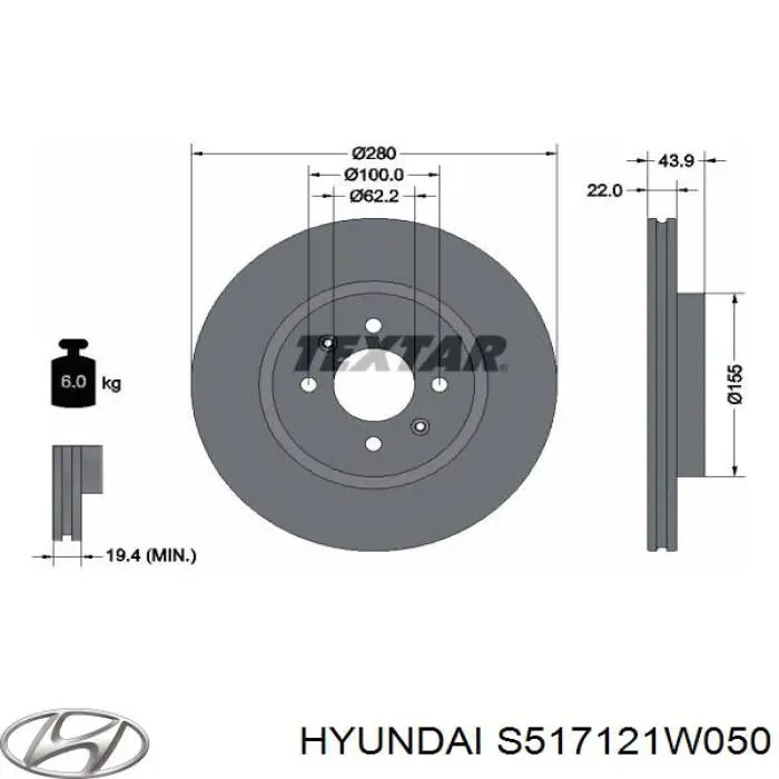 Купити S517121W050 Hyundai/Kia Ротор гальмівний