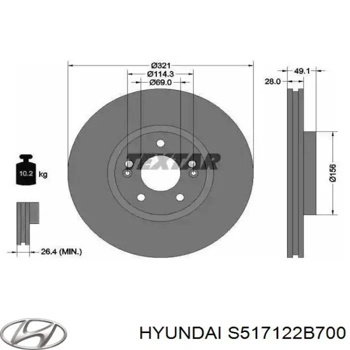 Диск переднього гальма Hyundai/Kia S517122B700 ціна, від 47.04 USD
