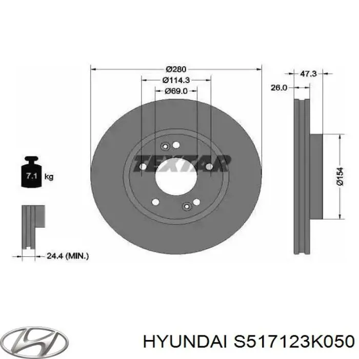 Гальмівні диски передні S517123K050 Hyundai/Kia