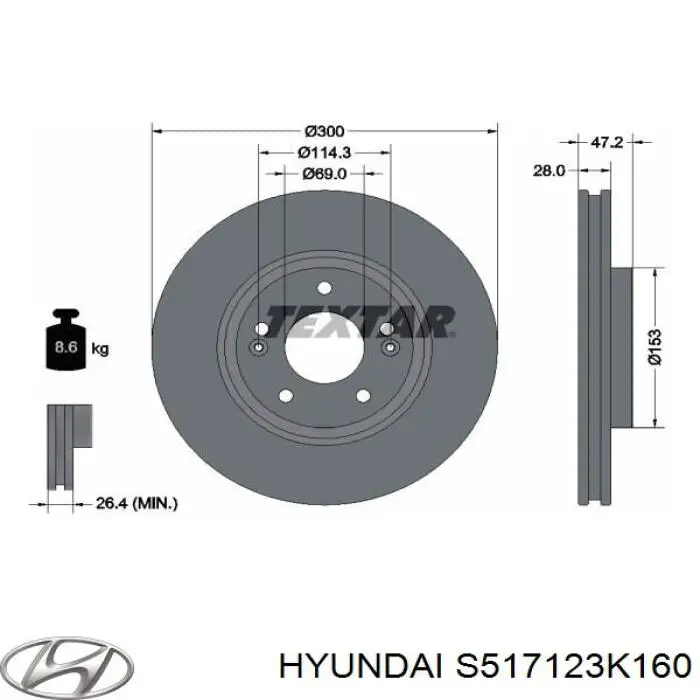 S517123K160 Hyundai/Kia диск гальмівний передній