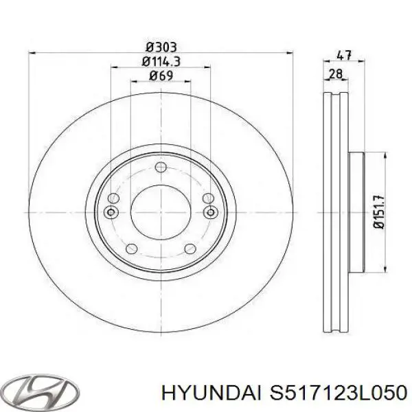 Диск переднього гальма Hyundai/Kia S517123L050 ціна, від 56.96 USD