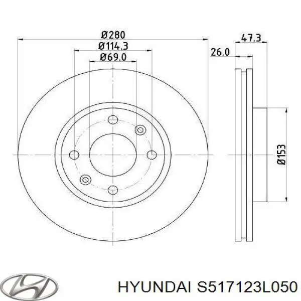S517123L050 Hyundai/Kia диск гальмівний передній