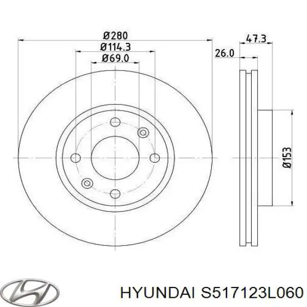 S517123L060 Hyundai/Kia диск гальмівний передній