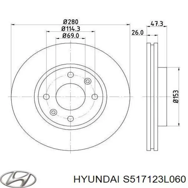 Диск гальмівний передній S517123L060 Hyundai/Kia