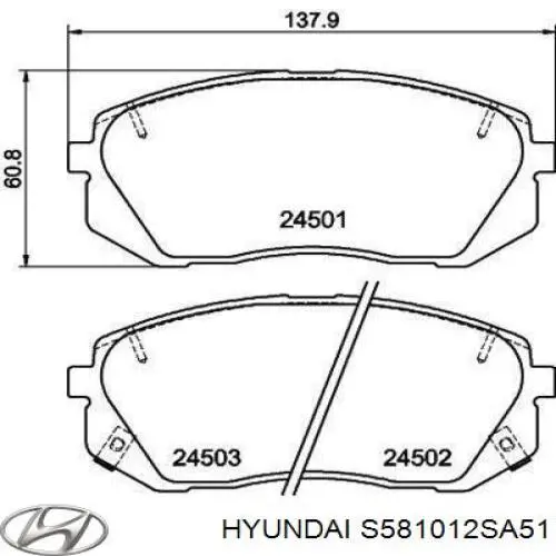 Колодки гальмівні передні, дискові S581012SA51 Hyundai/Kia