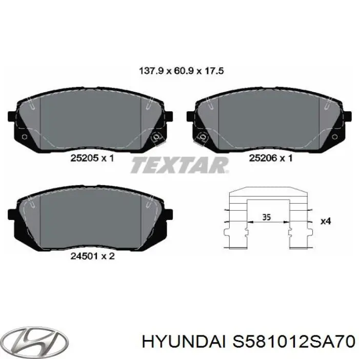 Колодки гальмівні передні, дискові S581012SA70 Hyundai/Kia