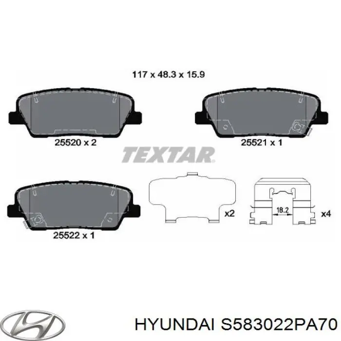 S583022PA70 Hyundai/Kia колодки гальмові задні, дискові