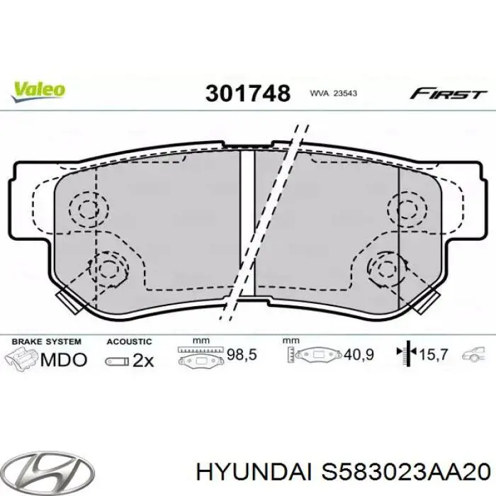 S583023AA20 Hyundai/Kia колодки гальмові задні, дискові