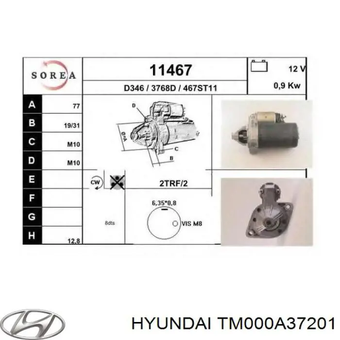 TM000A37201 Hyundai/Kia стартер