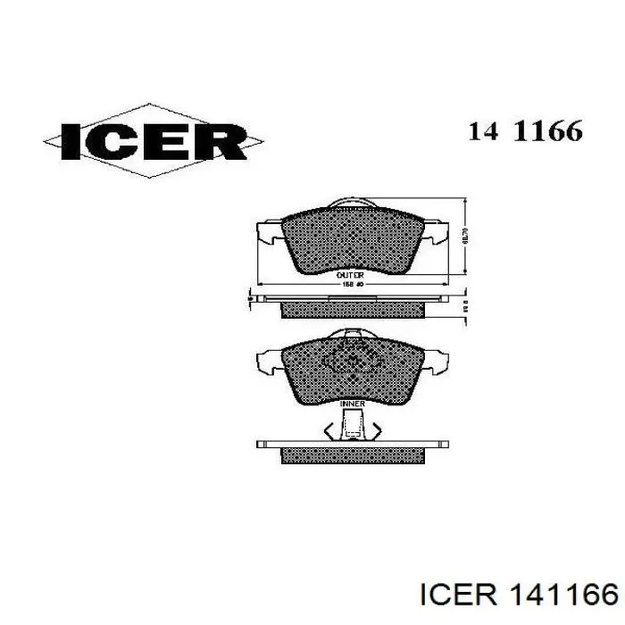 Колодки гальмівні передні, дискові 141166 Icer