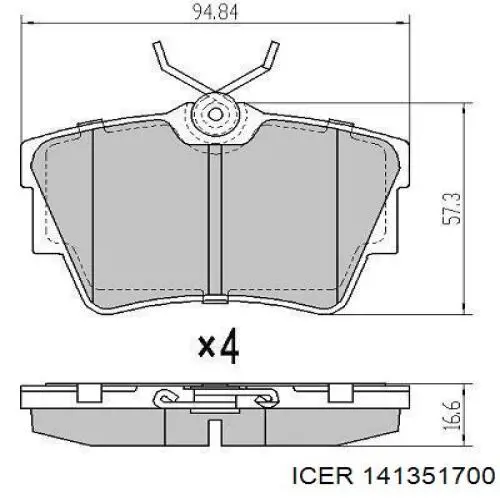 Задні гальмівні колодки 141351700 Icer