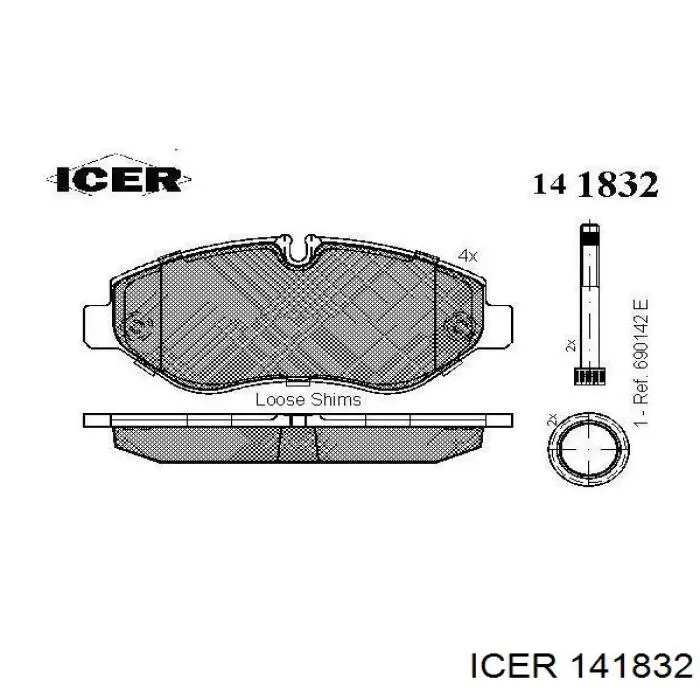 Колодки гальмівні передні, дискові 141832 Icer