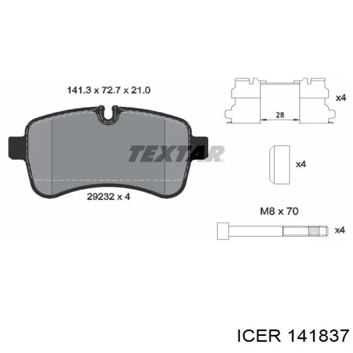 Задні гальмівні колодки 141837 Icer