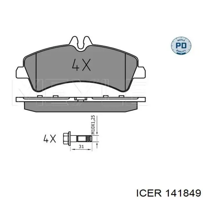 141849 Icer Колодки гальмівні задні, дискові