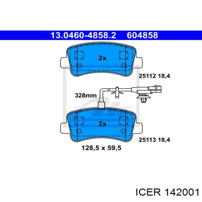 142001 Icer Колодки гальмівні задні, дискові