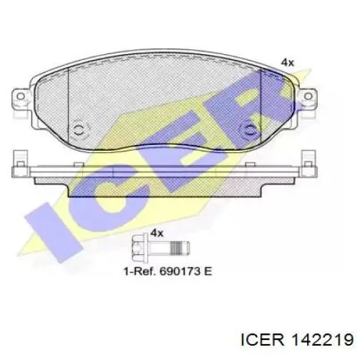 Колодки гальмівні передні, дискові 142219 Icer