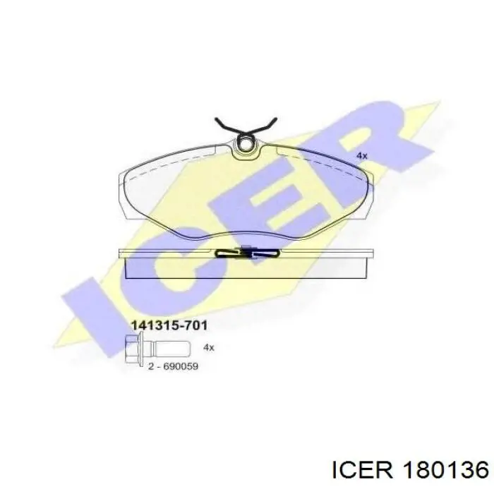 180136 Icer колодки гальмівні передні, дискові